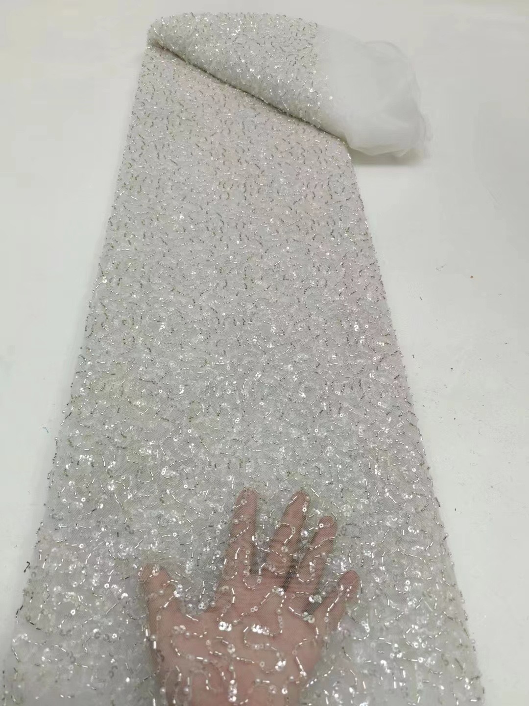 2023 New messy mesh bead tube embroidery +3/5mm sequin embroidery wedding dress dress stage clothing bead embroidery fabric