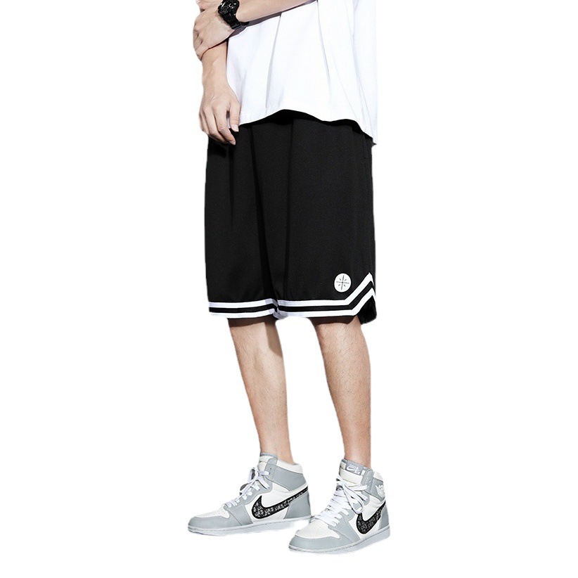 Ice Silk Mesh Black Shorts Men's Summer Thin Fashionable Wide Leg Five-point Straight Loose Casual Basketball Pants