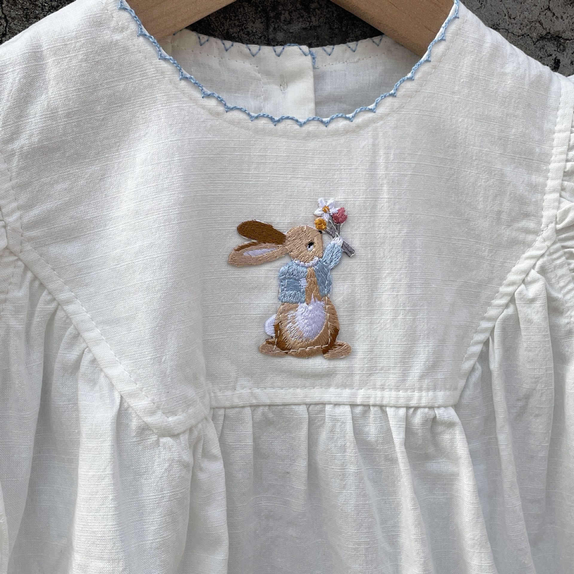 Picture of Baby Summer New Baby Girl Bunny Embroidered Bag Fart Clothing Full Moon Hundred Days Clothing Flying Sleeves Princess Crawling Clothing Thin Section