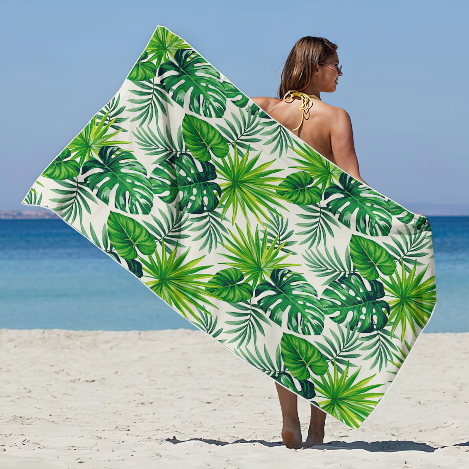 Cross-Border 3D Digital Printing Microfiber Square Beach Towel Towel Material Square Towel Leaf Series Absorbent Bath Towel