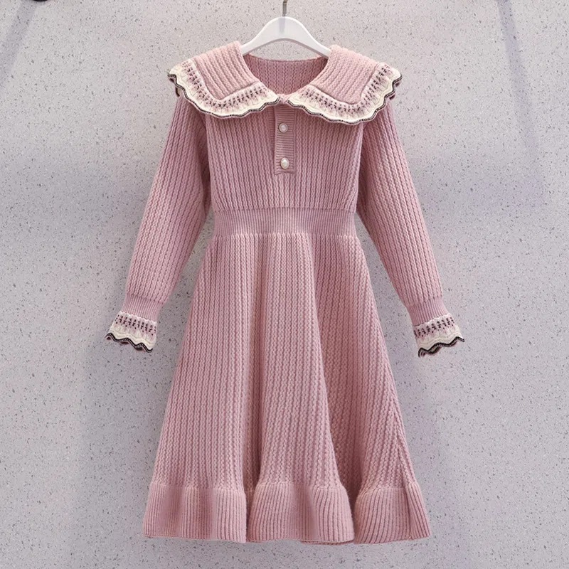 Picture of Girls' sweater dress spring and autumn children's western style knitted dress baby lapel princess dress children's autumn and winter clothing
