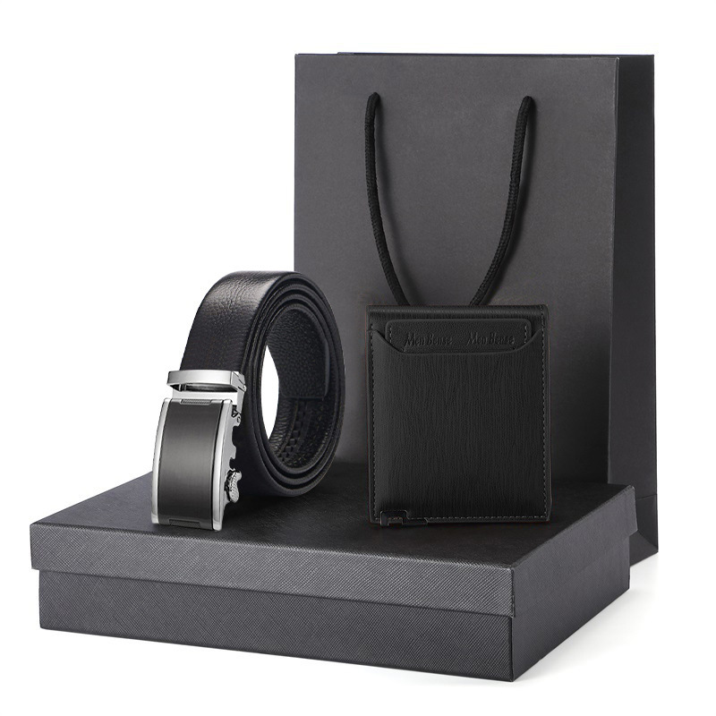 Picture of Gift Wallet Set Men's Belt Automatic Buckle Belt Top Layer Cowhide Business Cowhide Trousers Business Gift for Men