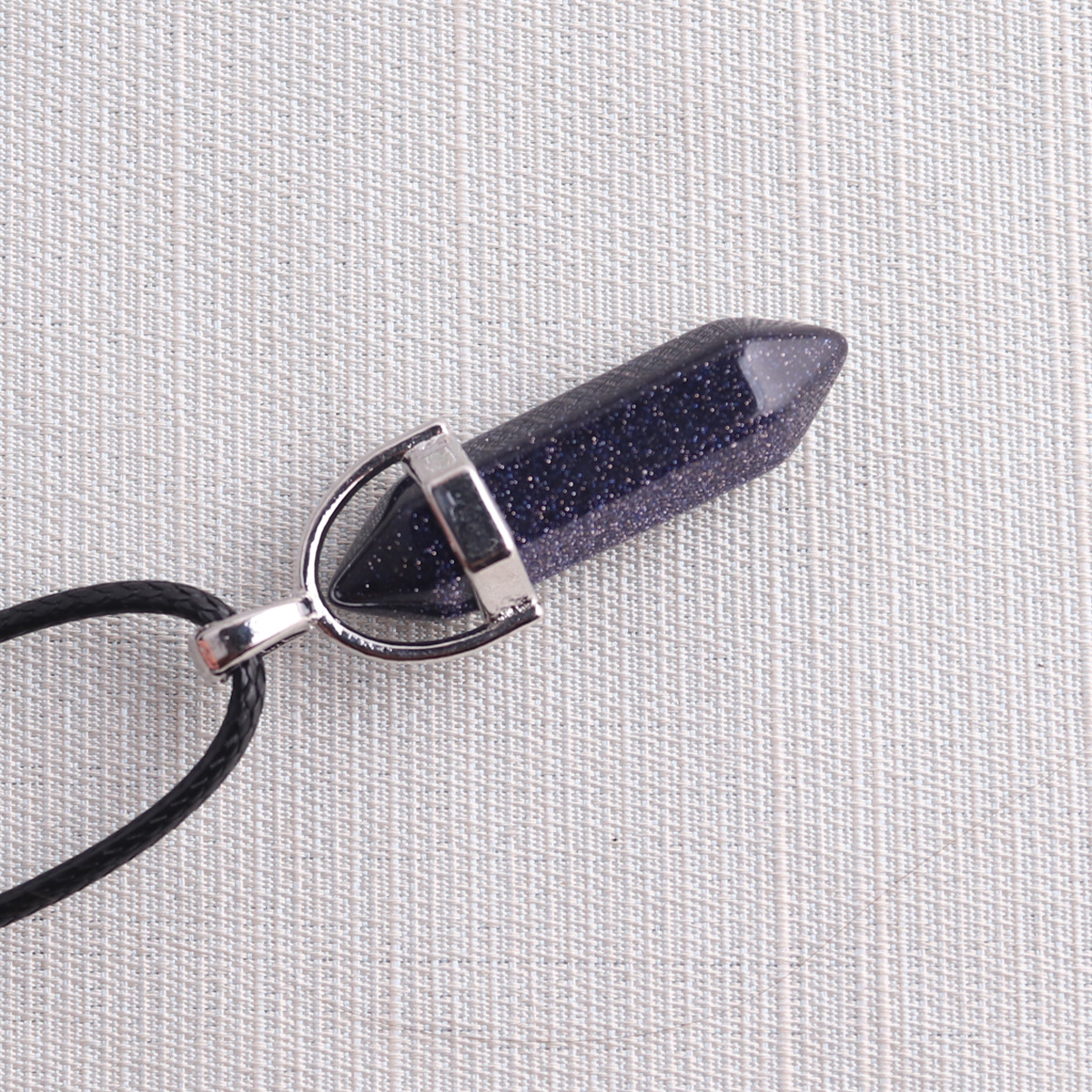 Picture of Natural Stone Hexagonal Pendant European and American Natural Crystal Hexagonal Prism Bullet Hexahedral Black Wax Rope Necklace