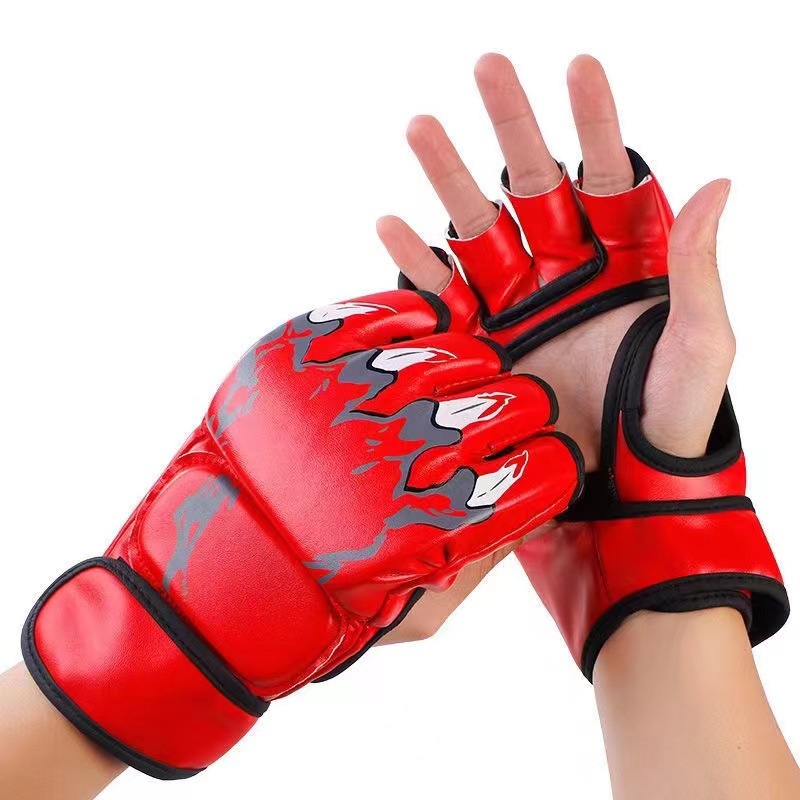 Picture of Adult Half-Finger Boxing Gloves, Sanda Muay Thai Gloves, Fighting Gloves for Men and Women, Adult Punching Bag Gloves, Trendy