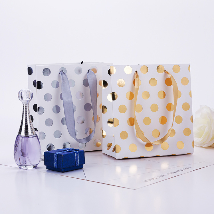 Spot direct bronzing small polka dot high-grade cosmetics paper handbag shopping gift bag can be printed LOGO