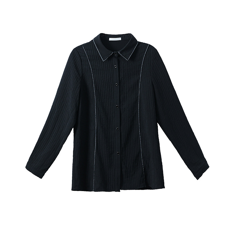 Picture of Real Shot Black Long Sleeve Shirt Women's Early Autumn New Salt Shrink Texture Temperament Daily Commuter Top