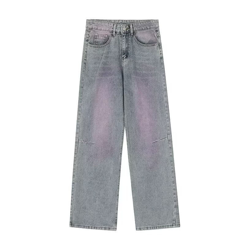 Cross-border American wide-leg jeans women 2024 new black gray high waist loose slim straight trousers