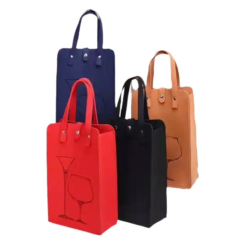 Felt red wine bag Amazon new wholesale holiday celebration printable logo two bottle red wine handbag
