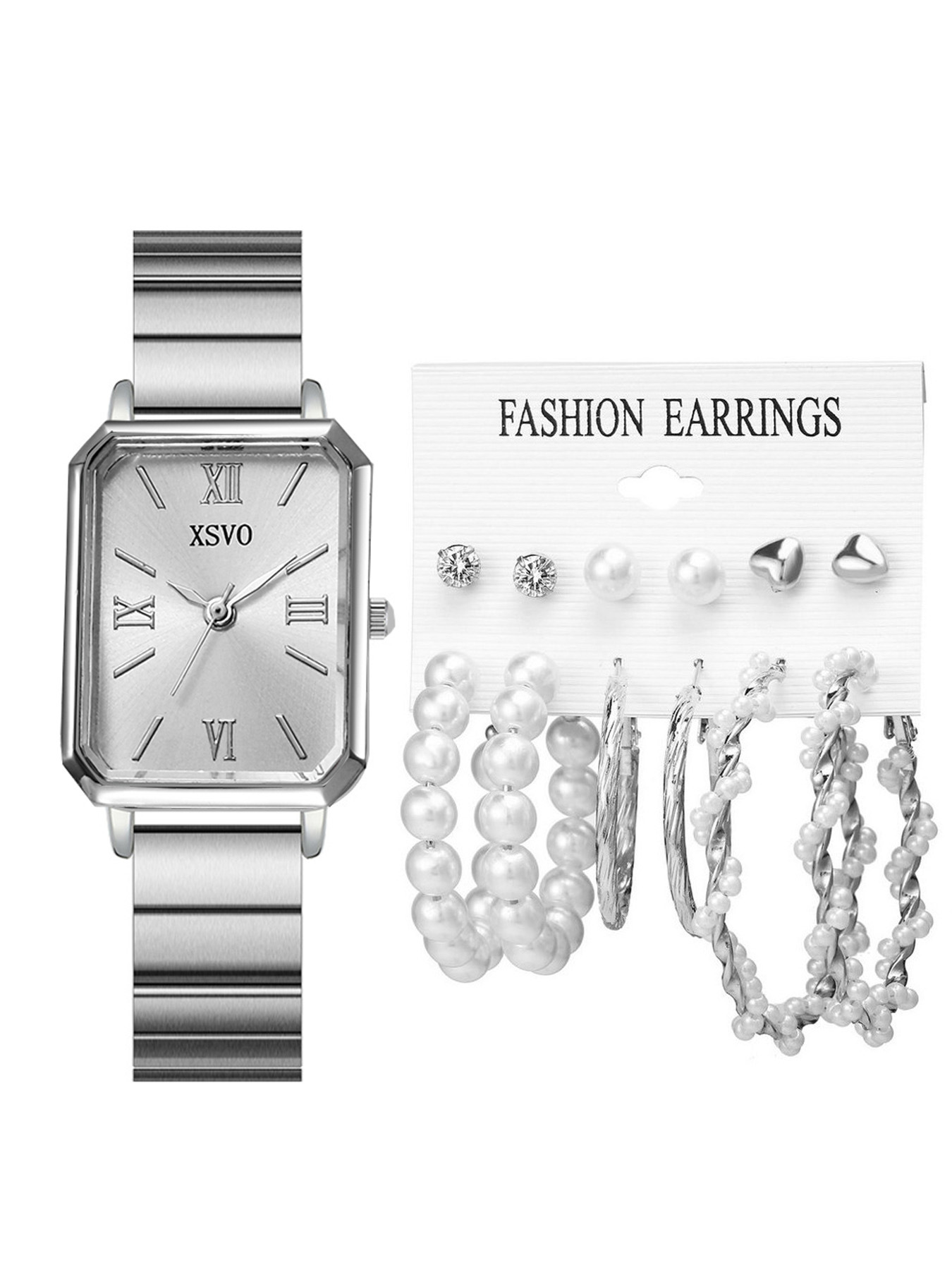Picture of New Fashion Arabian Pin Mixed Scale Bamboo Steel Band Women Quartz Watch Earrings suit 13pcs