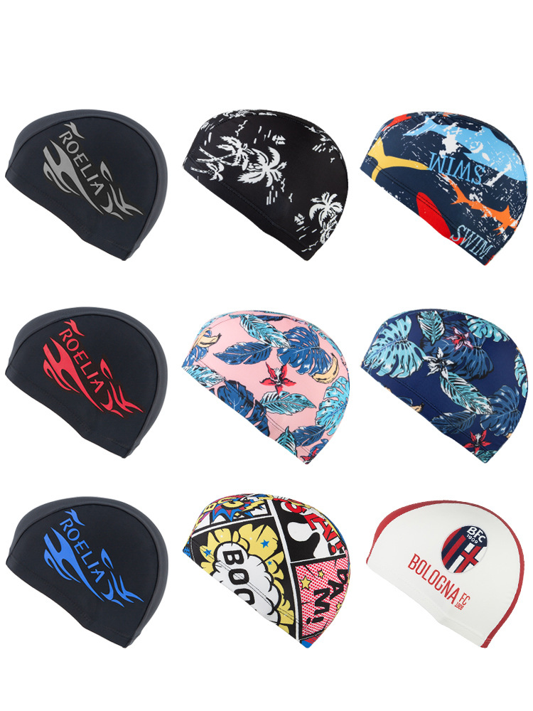 Picture of Swimming cap adult cloth cap swimming cap polyester nylon four needle six thread unisex large swimming belt paper card wholesale
