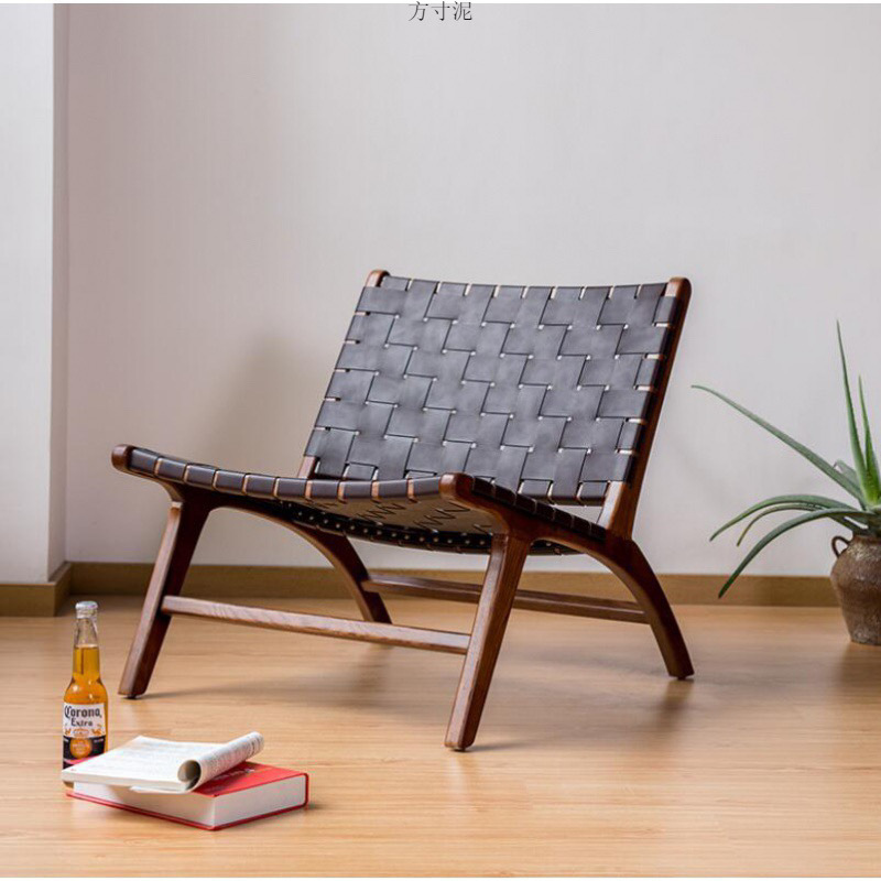 Picture of Nordic Solid Wood Single Sofa Chair Saddle Rattan Chair Balcony Leisure Hemp Rope Armrest Backrest Lazy Chair Outdoor