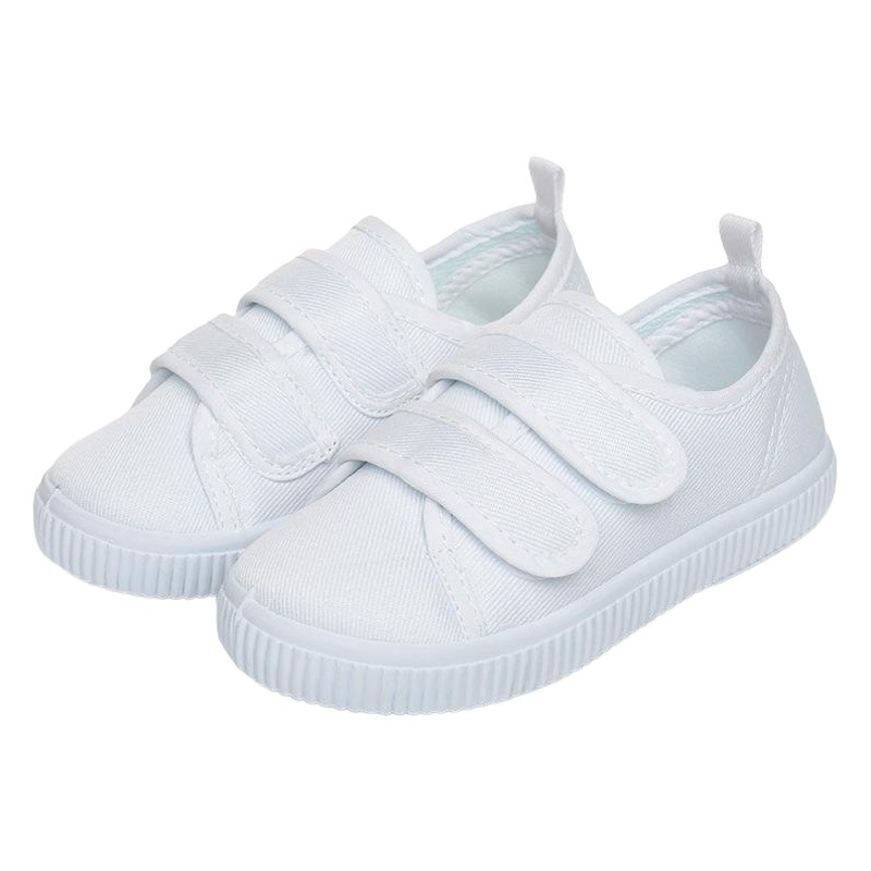 Picture of Children's Shoes Children Boys and Girls Students White Cloth Shoes Canvas Shoes Kindergarten School White Shoes Tie Shoelace Velcro