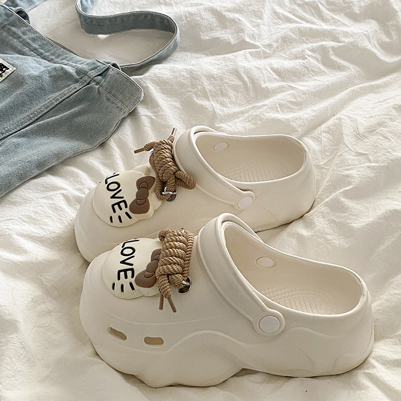2025 New High-rise Thick-soled EVA Hole Shoes Women's Summer Outer Wear Non-slip Non-smelly Feet Beach Baotou Slippers