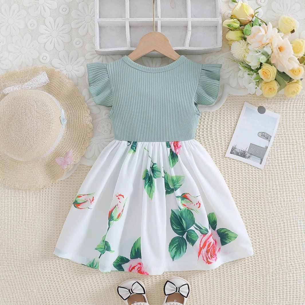 Picture of 2024 new girls summer stitching dress printing fashion European and American bow sleeveless skirt foreign trade wholesale