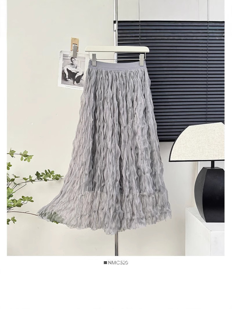 French Wavy Draped High-Waist Slimming Mesh Holiday Casual Beach Skirt