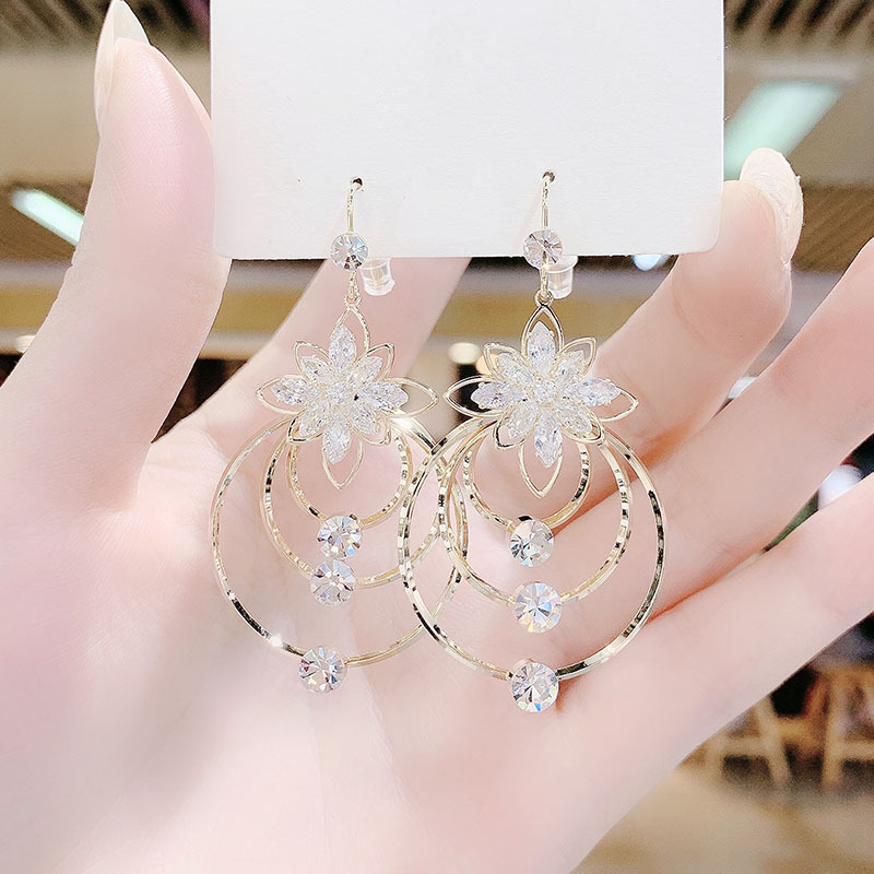 Geometric Multi-Layered Hoop Earrings Korean Style Exaggerated Diamond-Encrusted Metal Hoop Earrings Internet Celebrity Fashion Earrings Ear Hooks