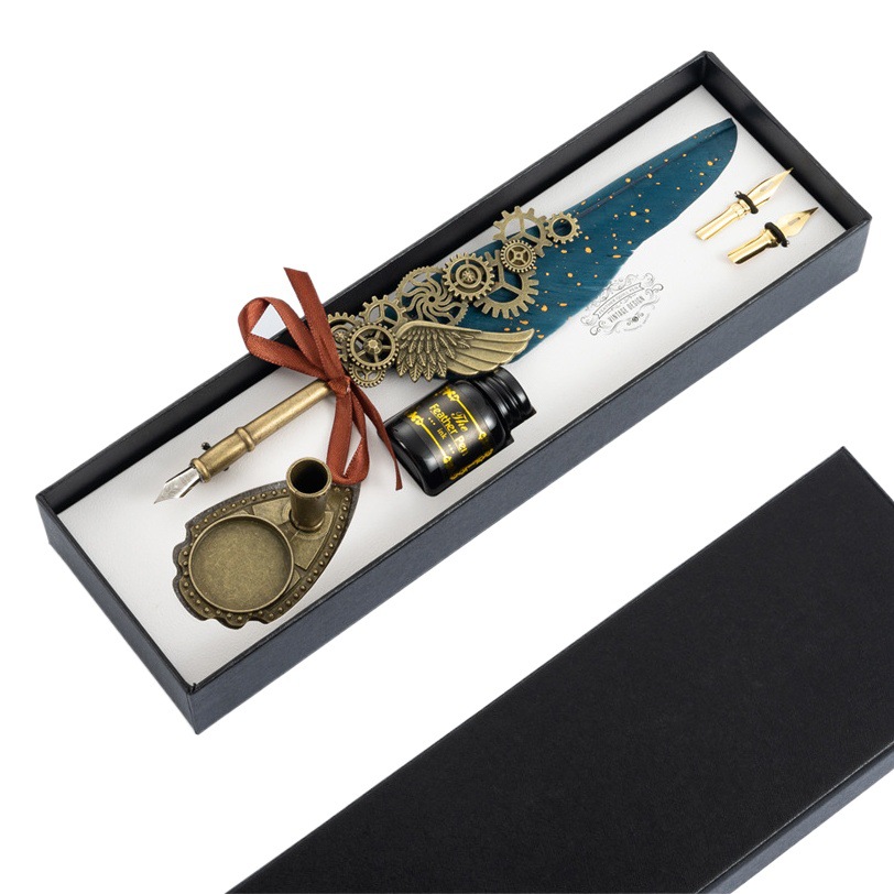 Retro style gold quill pen European style British dip pen gift box business dip pen paint seal gift box set