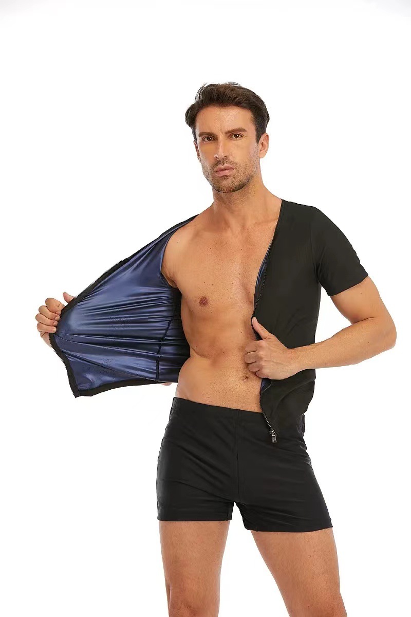 Picture of Cross-border shaping belly shaping clothes Men's Fitness sweat-breaking short sleeve sports running sweat-breaking clothes beer belly round neck short sleeve wholesale