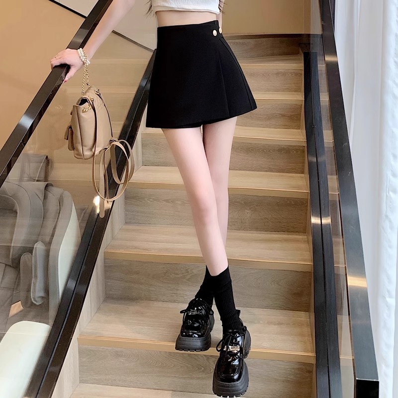 Thin Quarter Culottes Women's Summer Casual Work Clothing Suit Short Skirt High Waist Slim Skirt Large Size Black Season Shorts