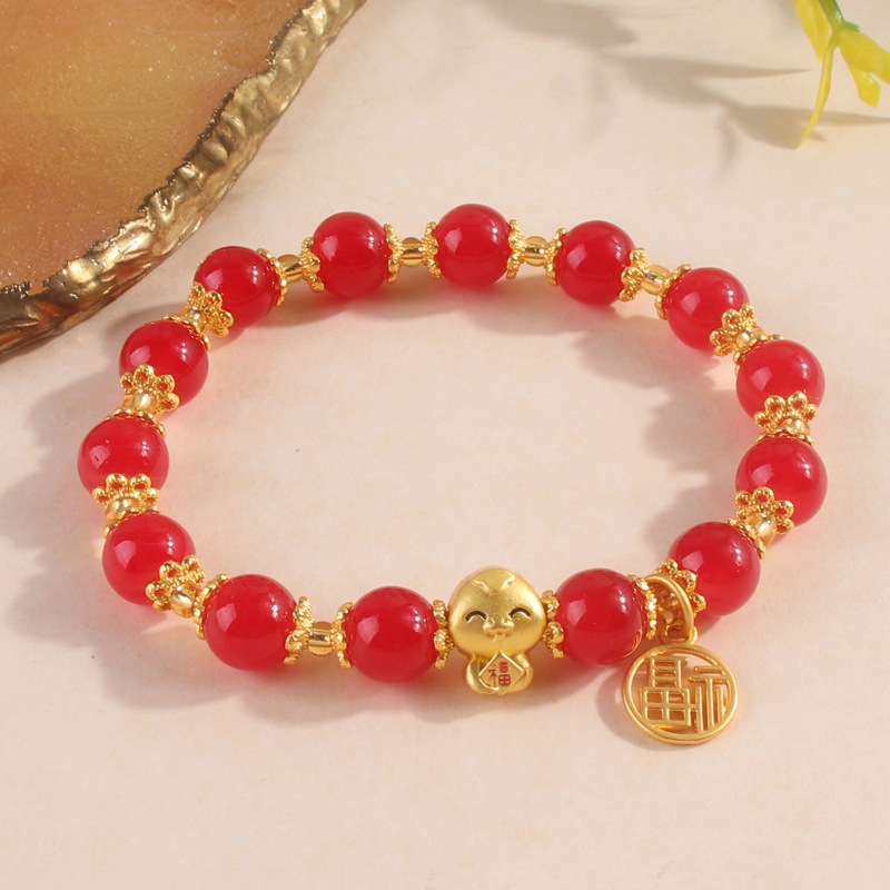 Year of the Snake Zodiac Imitation Agate Fu Brand 8mm Bracelet Chinese Style Bracelet Female Live Gift Supply Wholesale