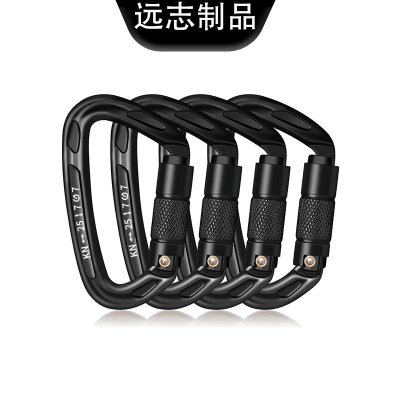 Picture of D-type automatic main lock 25KN aviation aluminum alloy D-type mountaineering buckle outdoor mountaineering automatic buckle rock climbing quick hanging hand lock