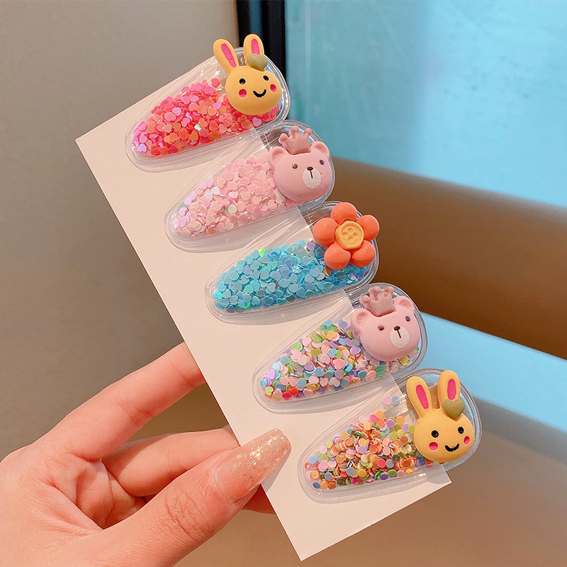 Picture of Children's Hairpin Girls' Headwear Side Side Bangs Clip Kids Baby's quicksand Clip Princess Cute Broken Hairpin bb Clip