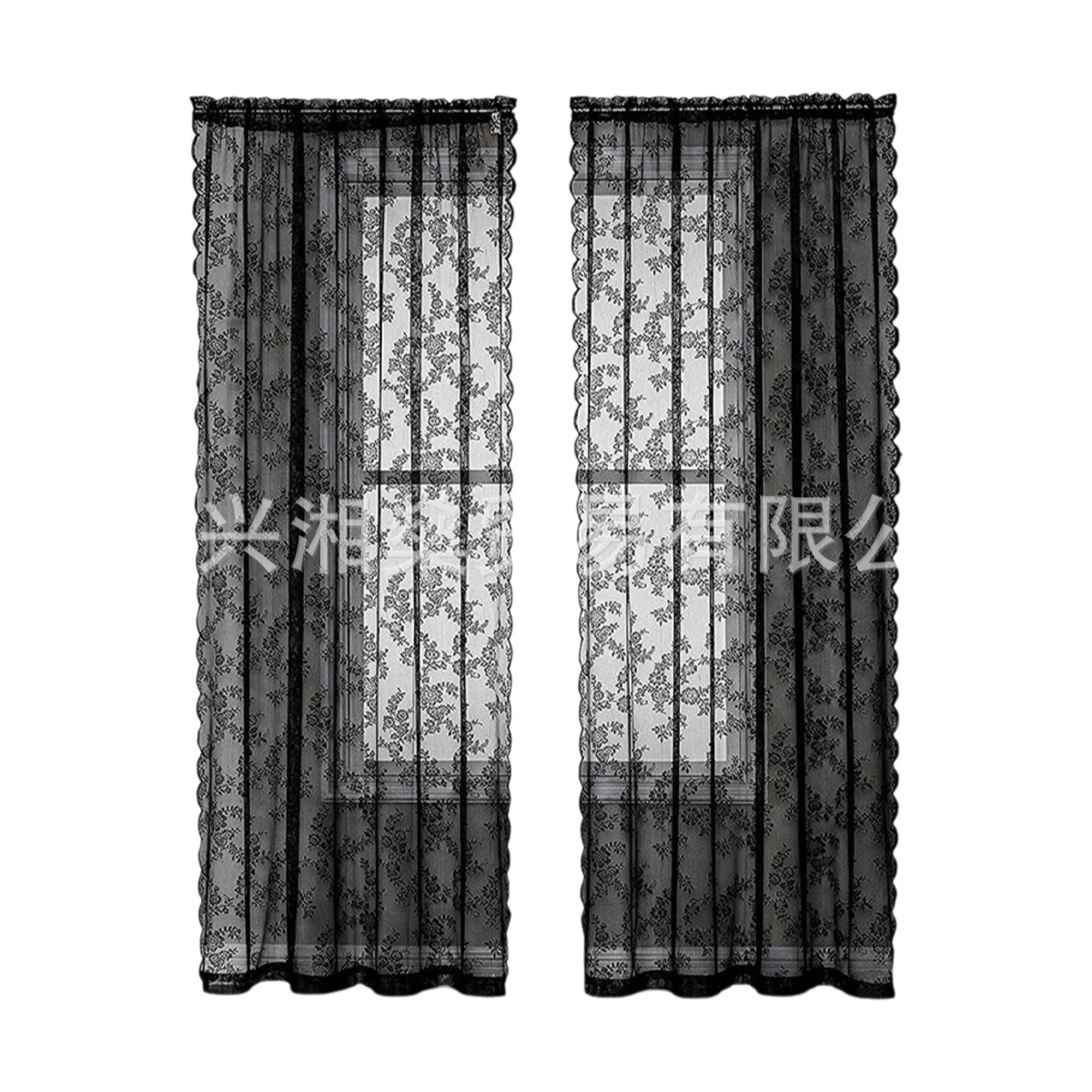 2025 cross-border Amazon Europe and the United States home lace gauze curtain black German curtain bedroom living room semi-shading finished curtain