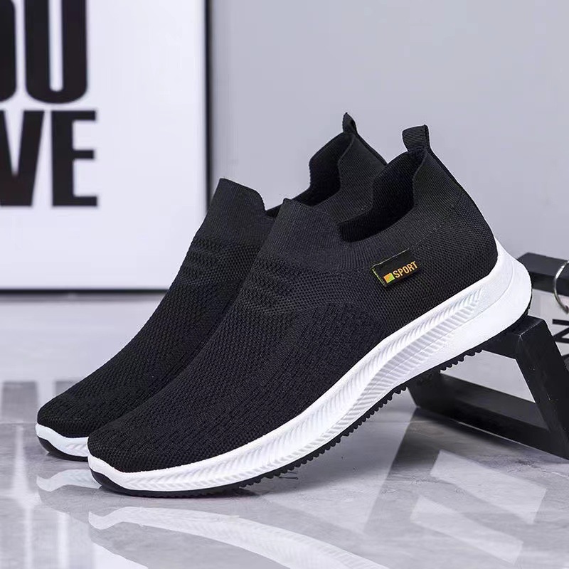 Cross-Border Fly-Knit Men's Shoes, Spring Sports and Leisure Men's Shoes, Breathable Slip-Ons, Fly-Knit Middle-Aged and Elderly Slip-On Mesh Shoes