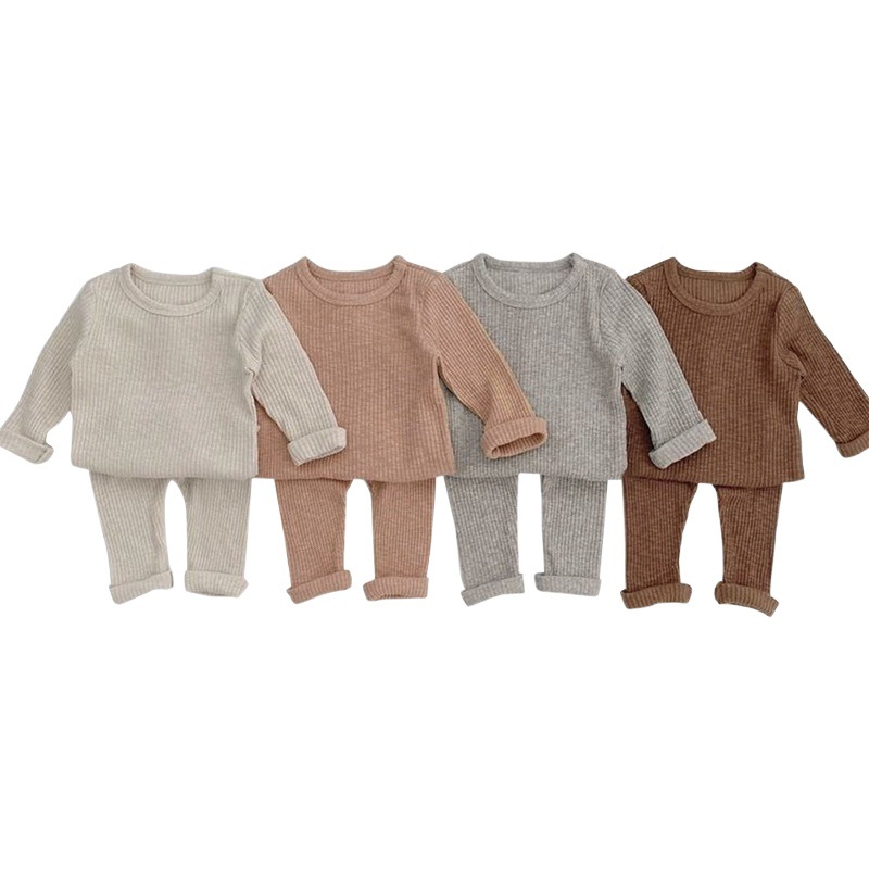 Baby Autumn Thick Pit Strip Elastic Comfortable Home Clothes suit Boys and Girls Baby Pajamas Base suit Autumn