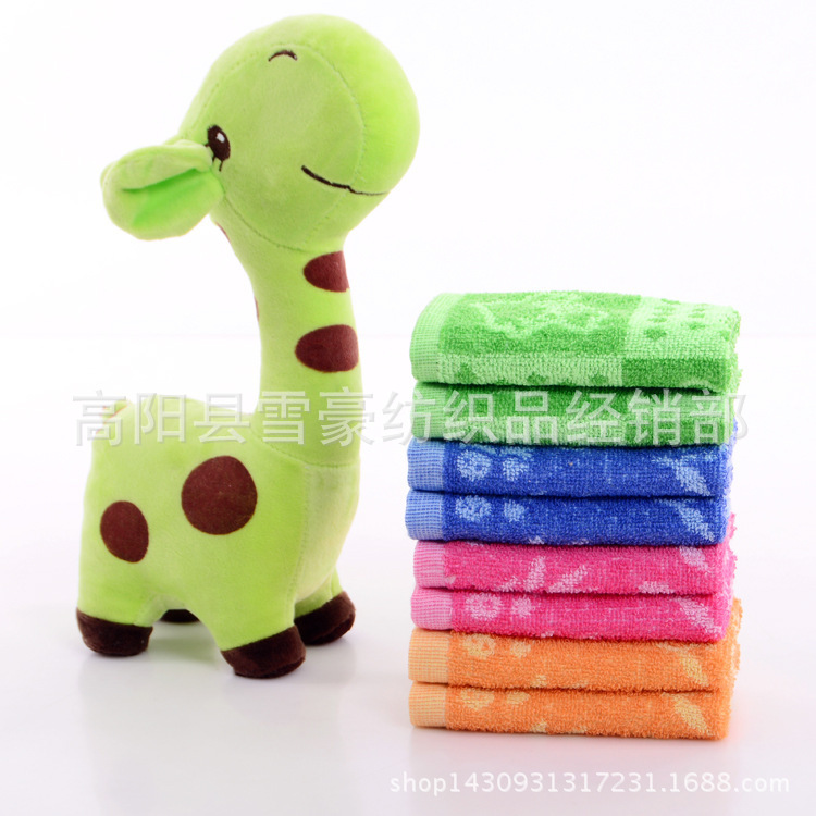 Picture of Manufacturer Wholesale Children's Jacquard Small Square Towels 25.25 Cotton Towels Baby Cartoon Pattern Saliva Towels Soft Floral Design