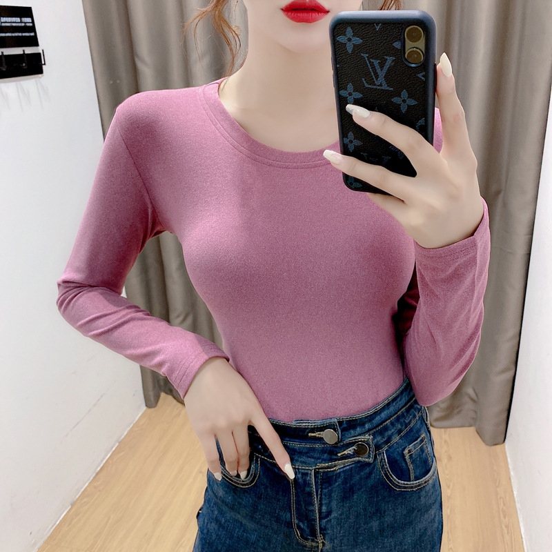Picture of Base shirt de velvet warm clothing women's autumn and winter long sleeve heating round neck top women's slim fit women's clothing live wholesale