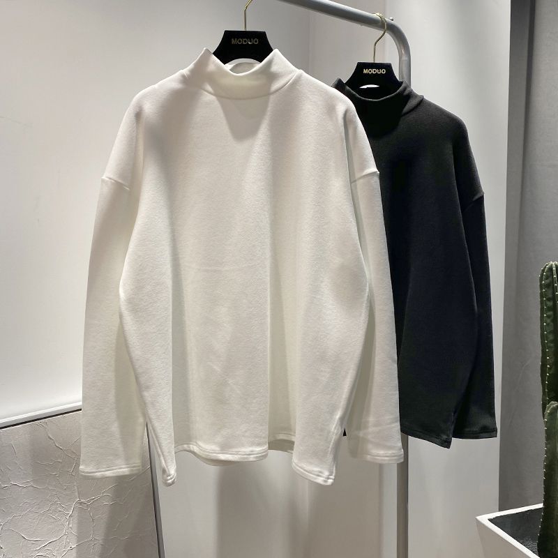 Korean-style basic simple solid color semi-high collar velvet skin-friendly base shirt relaxed-fit lazy T-shirt student top