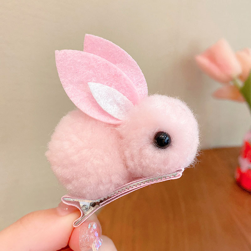 Picture of Children's Hairpin Girl Cute Super Cute Three-dimensional Rabbit Plush Hairpin Girl's Hair Hair Accessories for Autumn and Winter