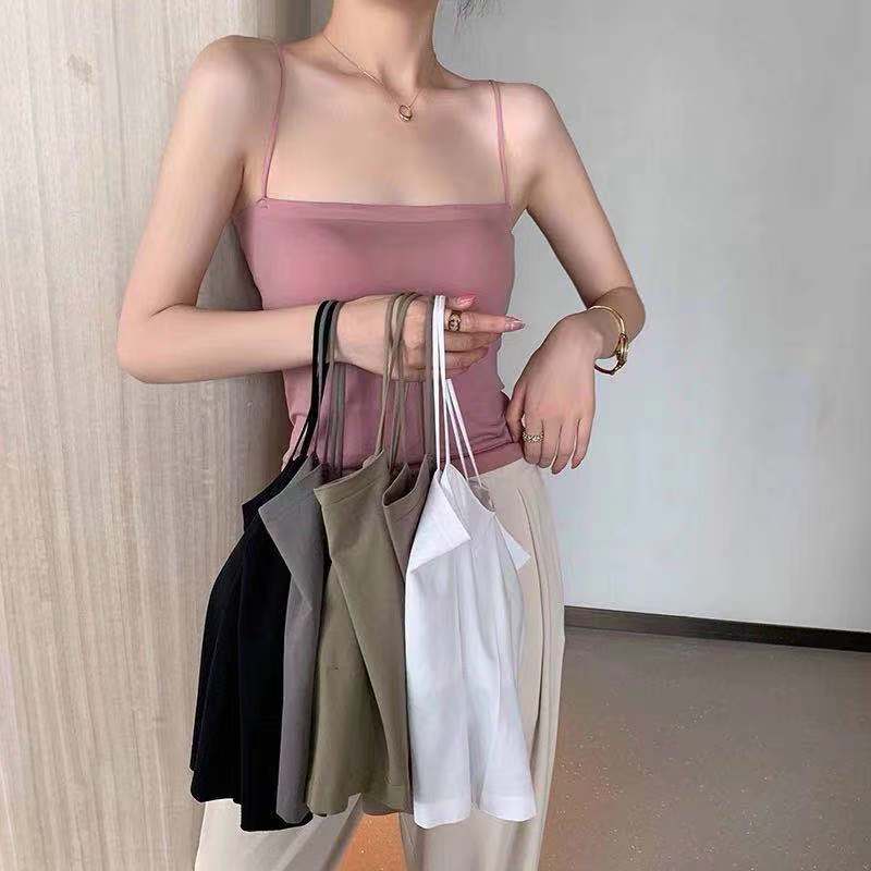 Picture of 2025 Ice Silk Seamless Oil Painting Girl Suspender Hot Girl Latex with Breast Pad Fixed Cup Wrapped Breast Tube Top Women Summer