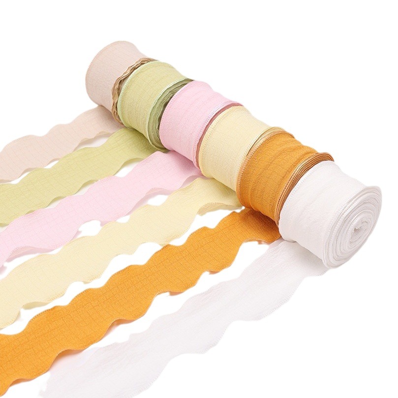 4cm Bubble Wrinkle Ribbon Color Linen Stretch Ruffled Mother's Day Flower Cake