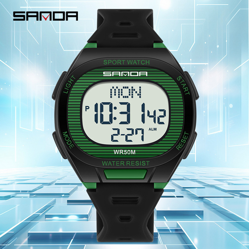 Sanda Temu New Student Watch Swimming Waterproof Watch Square Single Display Multi-Function Sports Electronic Watch Wholesale