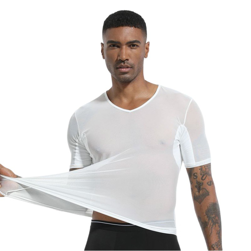 Ready Stock Wholesale Men's Mesh Underarm Vest with Sweat-Absorbent Pads Men's Underarm Sweat-Absorbent Short-Sleeved Shirt