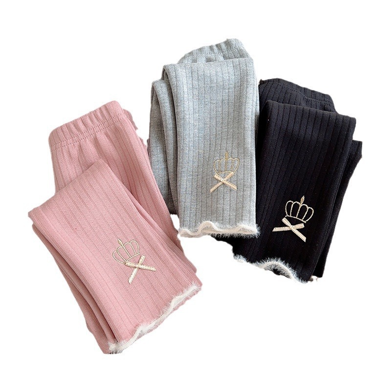 Picture of Girls' Leggings Spring New Baby One-piece Velvet Autumn and Winter fleece-lined Thickened Warm Outer Wear Fashion Crown Children's Pants