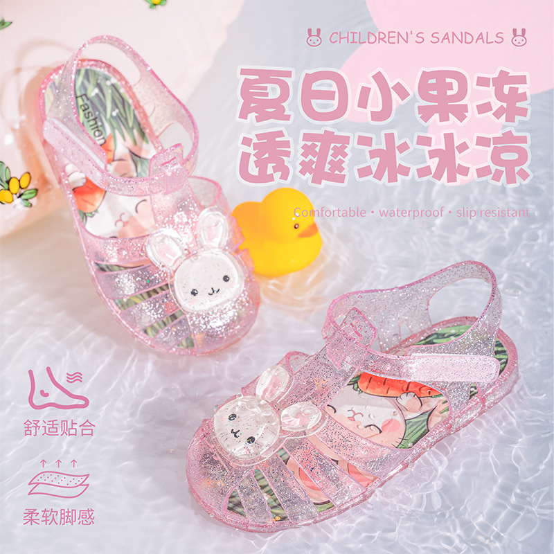 2025 Cartoon Girls Sandals Children's Jelly Shoes Non-Slip Boys Baotou Beach Shoes Roman Hollow Princess Sandals