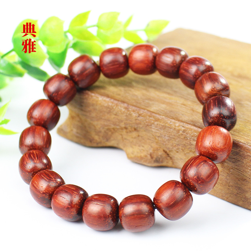Picture of Red rosewood bracelet barrel beads 11*12MM cat's eye rosewood lobular red sandalwood beads Wen play men and women around the finger soft