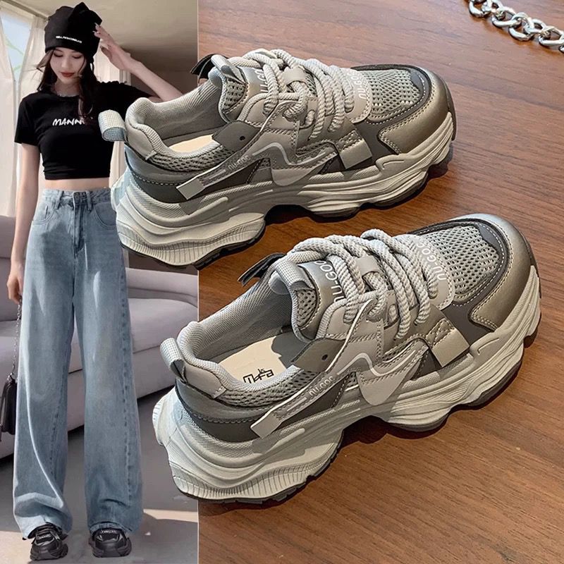 Dad's Shoes Women's 2025 Spring and Autumn New Fashion Easiest for Match Mesh Breathable Running Casual Thick-Soled Heightening Sports Shoes