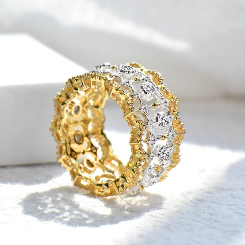 Huitan Ethnic Cut Out Two-Color Ring for Women, Palace Style French Cut Out Design, Elegant Chic Style Ring