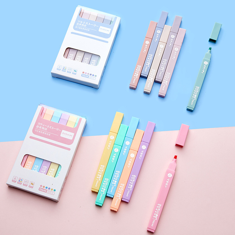 Highlighter Marking Pen Light Color Morandi Color Retro Large Capacity Marking Pen for Primary and Secondary School Students