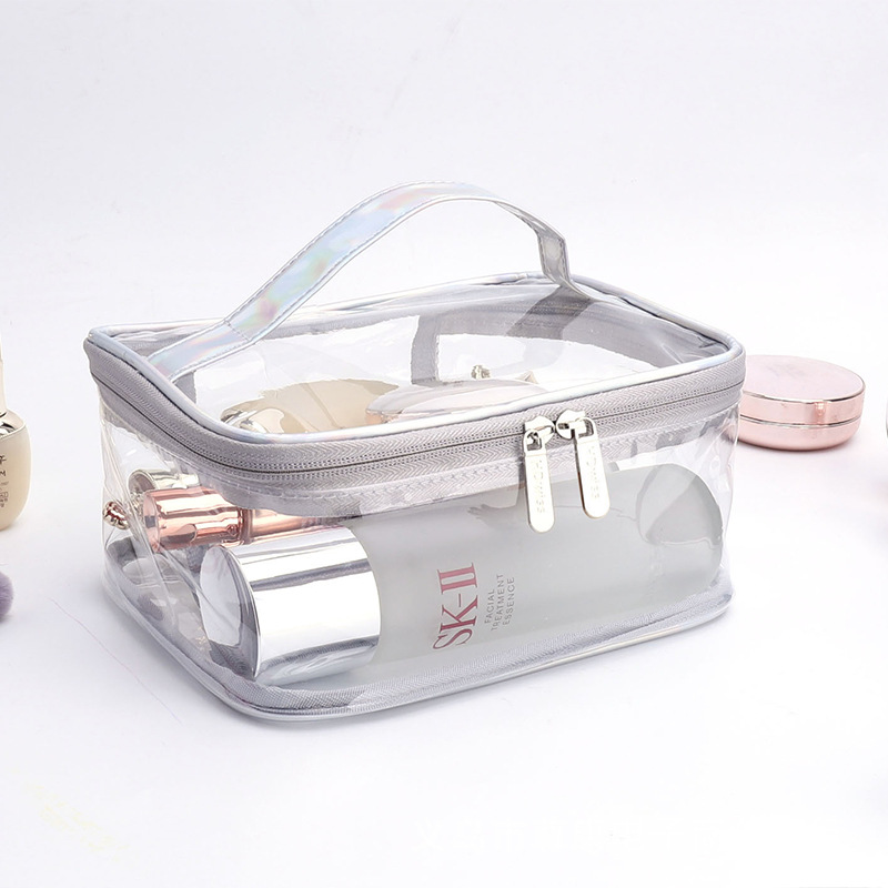 Factory laser colorful transparent wash bag pvc cosmetic bag waterproof wash bag portable storage bag design logo