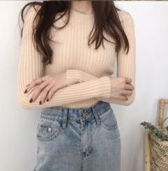 Picture of 2024 Korean Style V Neck Core-Spun Yarn Slimming Look Knitted Long-Sleeved Slim Tight Warm Bottoming Shirt Top Sweater for Women