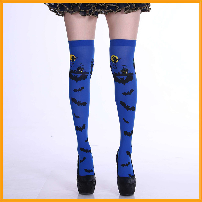 Picture of Cross Cross Cross Stockings Printing Halloween Socks Spider Web Over-the-Knee Socks Black White Lolita Stockings