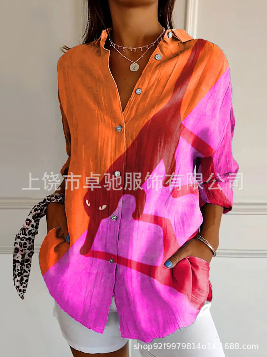 Picture of 2025 New Women's Long Shirt Women's Summer European and American Trend Long Sleeve Shirt Printed Pattern Printed 3D Shirt