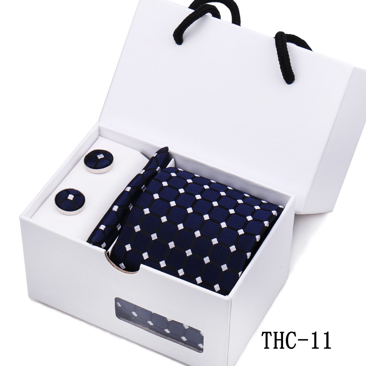 Picture of Men's Tie High Sense Gift Box 3 Pieces suit Business Dress Wedding Plaid Red Black Long Tie Shengzhou