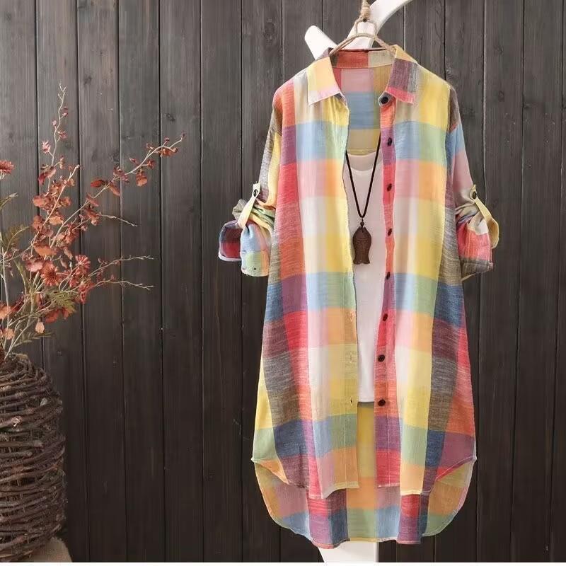 Picture of 2025 Sun Protection Shirt Women's Mid-Length Plus Size Women's Loose Slim Fashion Plaid Shirt Women's Casual Jacket
