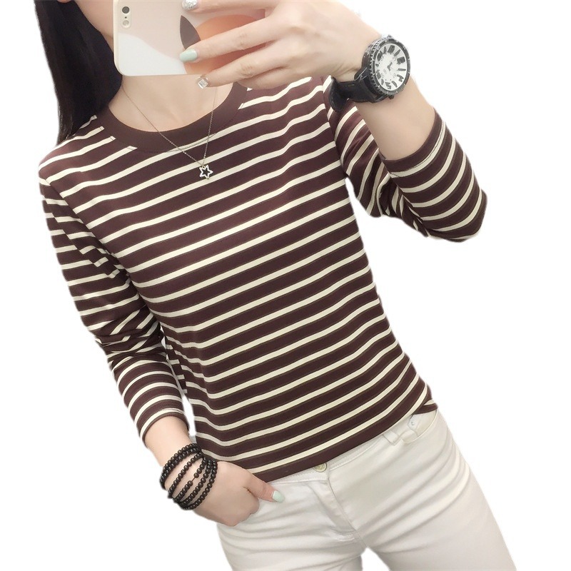 Picture of Striped T-shirt Women's Long Sleeve Top Early Autumn 2024 New plus size Loose Slimming Base Shirt Striped T-shirt